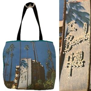 VINTAGE Y2k BEVERLY HILLS HOTEL Print RHINESTONE Embellished SHOULDER BAG Purse